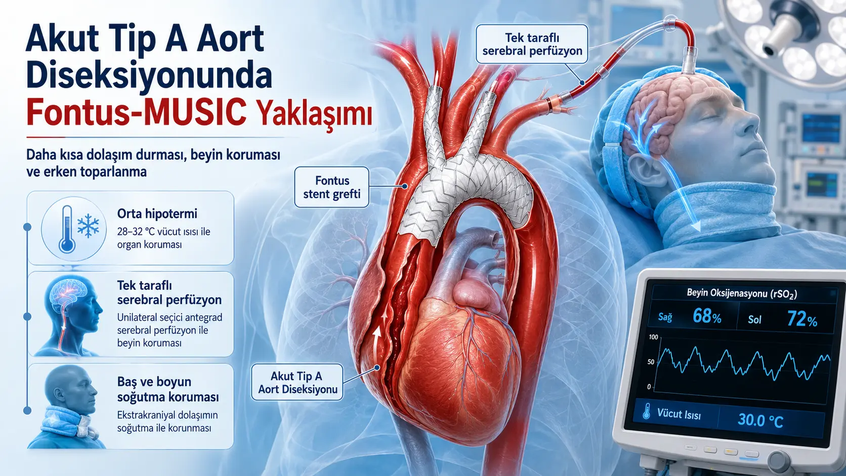 O‘tkir A turidagi aorta disseksiyasida Fontus-MUSIC yondashuvi: qisqaroq qon aylanishini to‘xtatish va tezroq erta tiklanish signallari